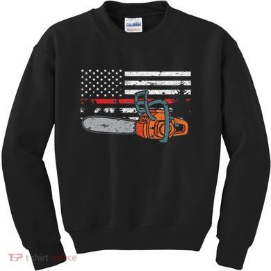 Wildland Firefighter Chainsaw Red Line American Flag Kids Sweatshirt