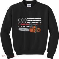 Wildland Firefighter Chainsaw Red Line American Flag Kids Sweatshirt thumb 0