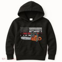Wildland Firefighter Chainsaw Red Line American Flag Kids Hoodie thumb 0