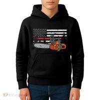 Wildland Firefighter Chainsaw Red Line American Flag Kids Hoodie thumb 4