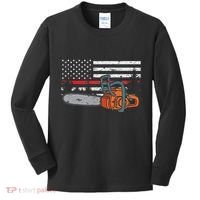 Wildland Firefighter Chainsaw Red Line American Flag Kids Long Sleeve Shirt thumb 0