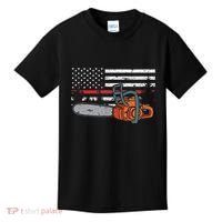 Wildland Firefighter Chainsaw Red Line American Flag Kids T-Shirt thumb 0