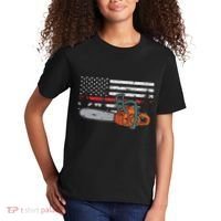 Wildland Firefighter Chainsaw Red Line American Flag Kids T-Shirt thumb 2