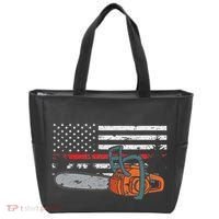 Wildland Firefighter Chainsaw Red Line American Flag Tote Bag thumb 0
