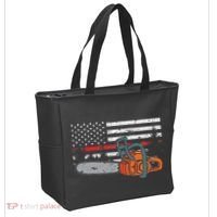 Wildland Firefighter Chainsaw Red Line American Flag Tote Bag thumb 2