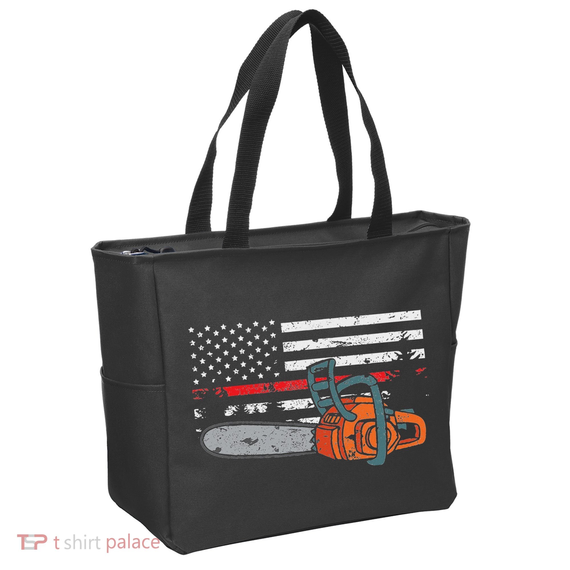 Wildland Firefighter Chainsaw Red Line American Flag Tote Bag