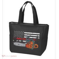 Wildland Firefighter Chainsaw Red Line American Flag Tote Bag thumb 3
