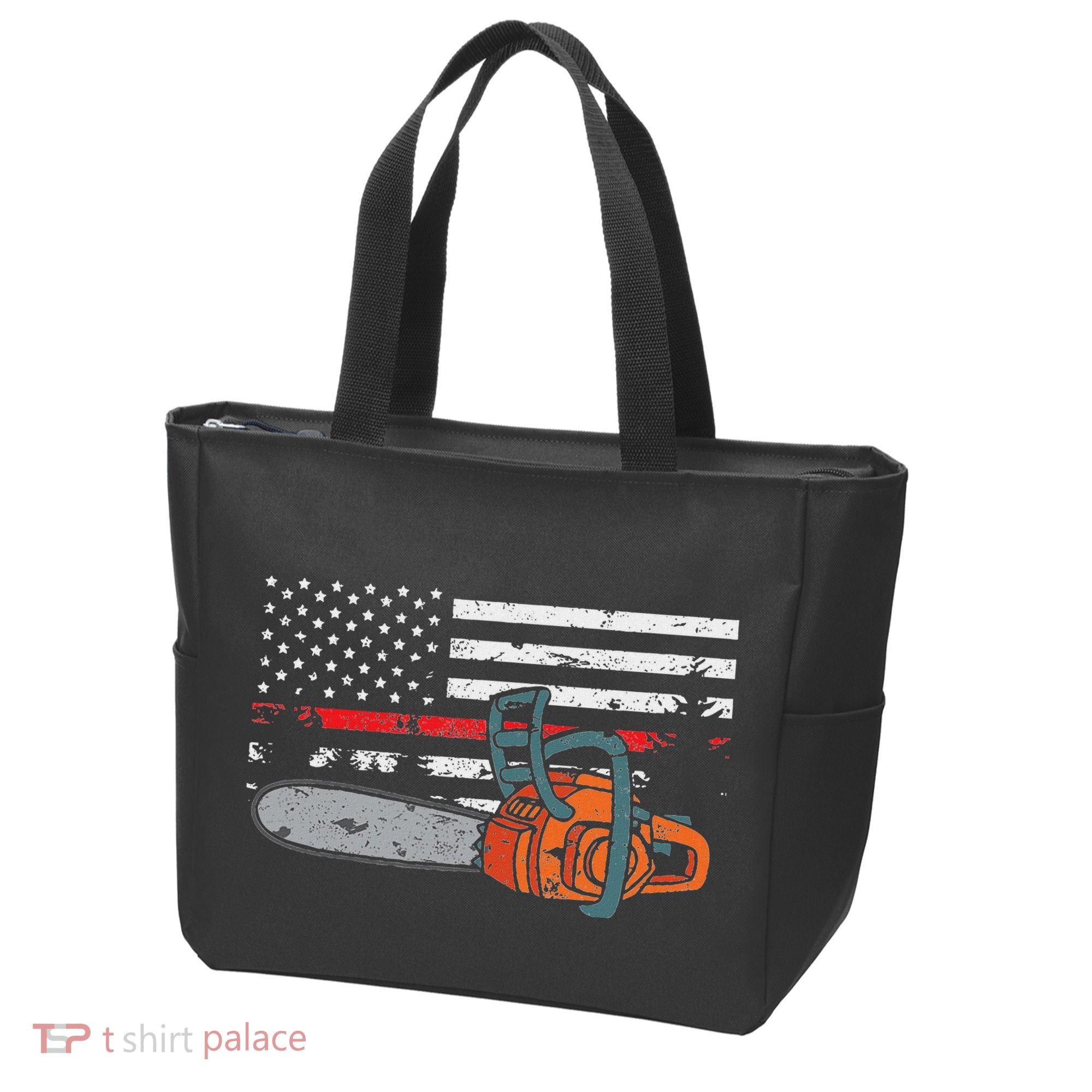 Wildland Firefighter Chainsaw Red Line American Flag Tote Bag
