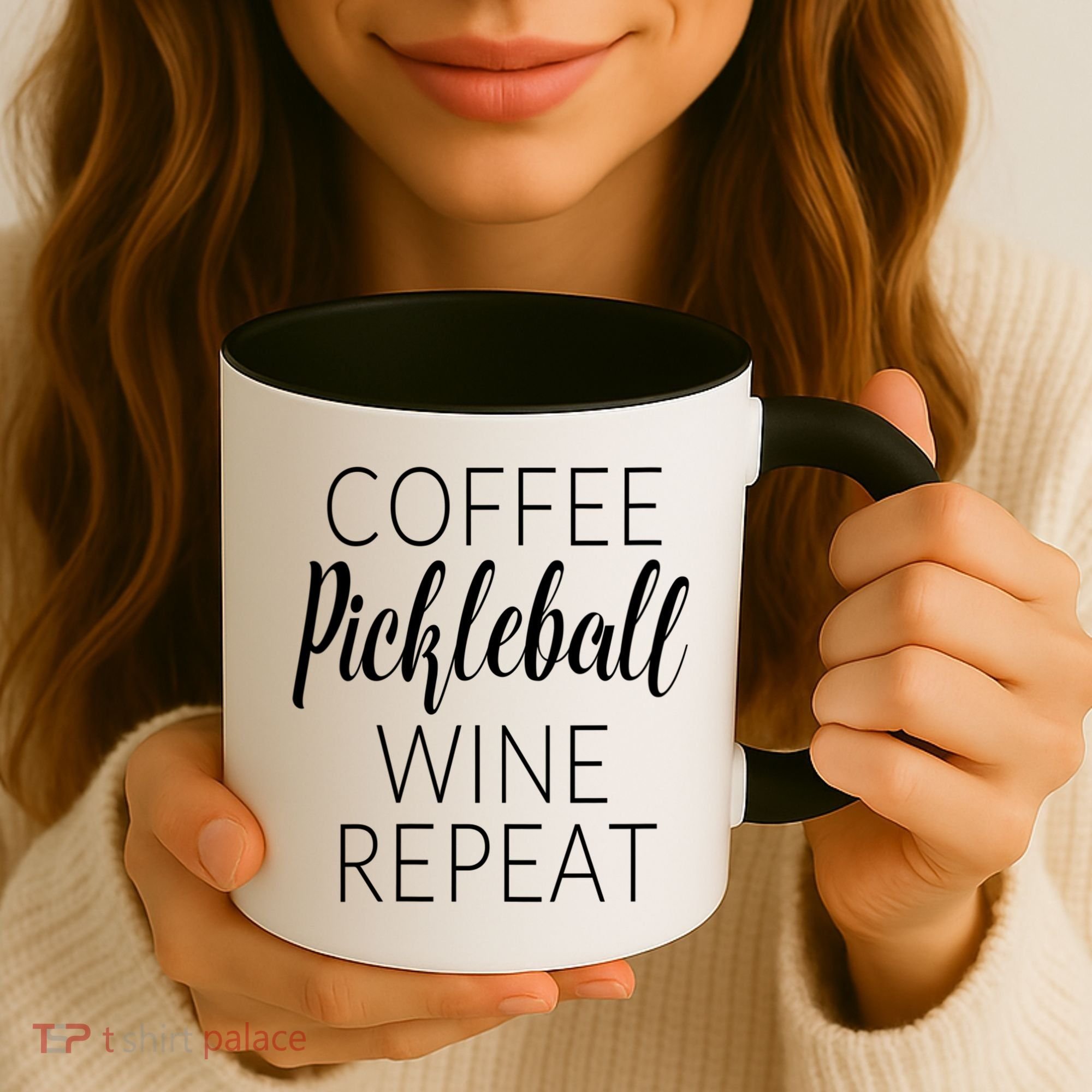 Womens Funny Coffee Pickleball Wine Repeat Gift VNeck TShirt Coffee Mug