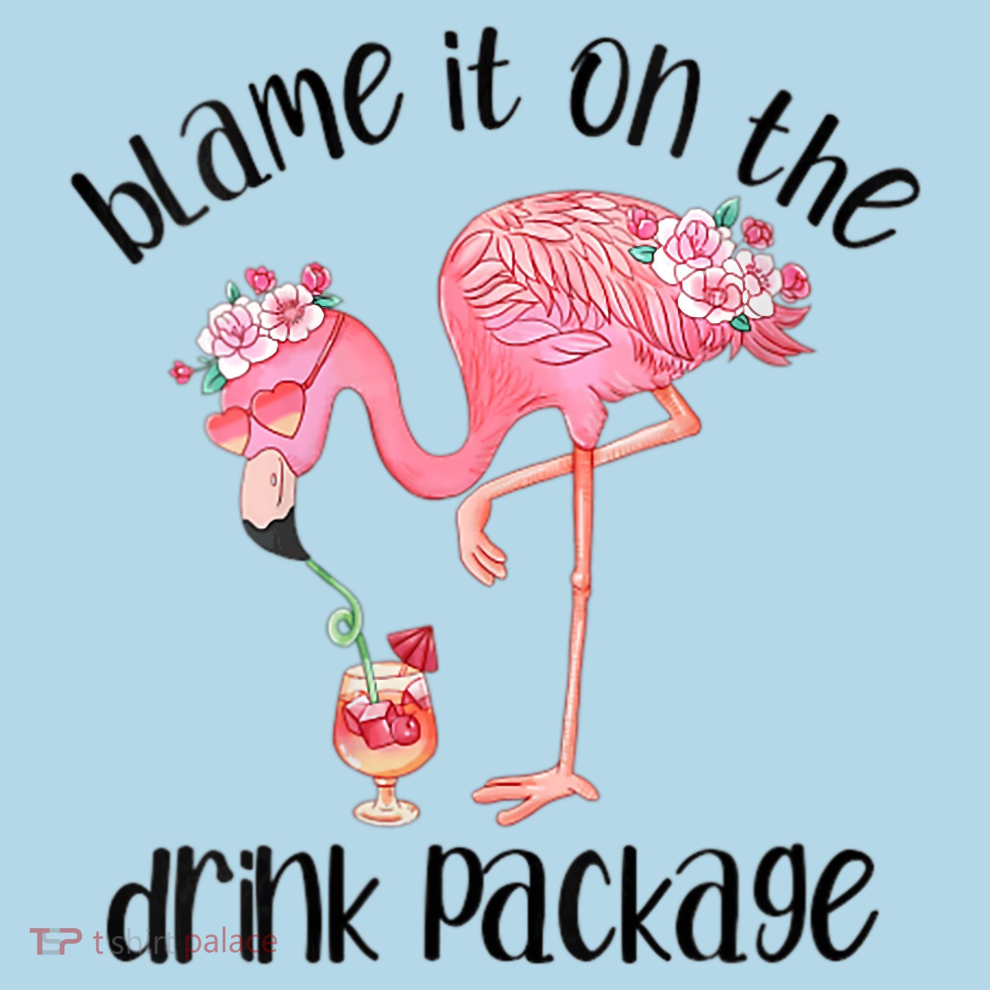 Womens Flamingo Cruise Blame It On The Drink Package Drinking Booze VNeck Polo
