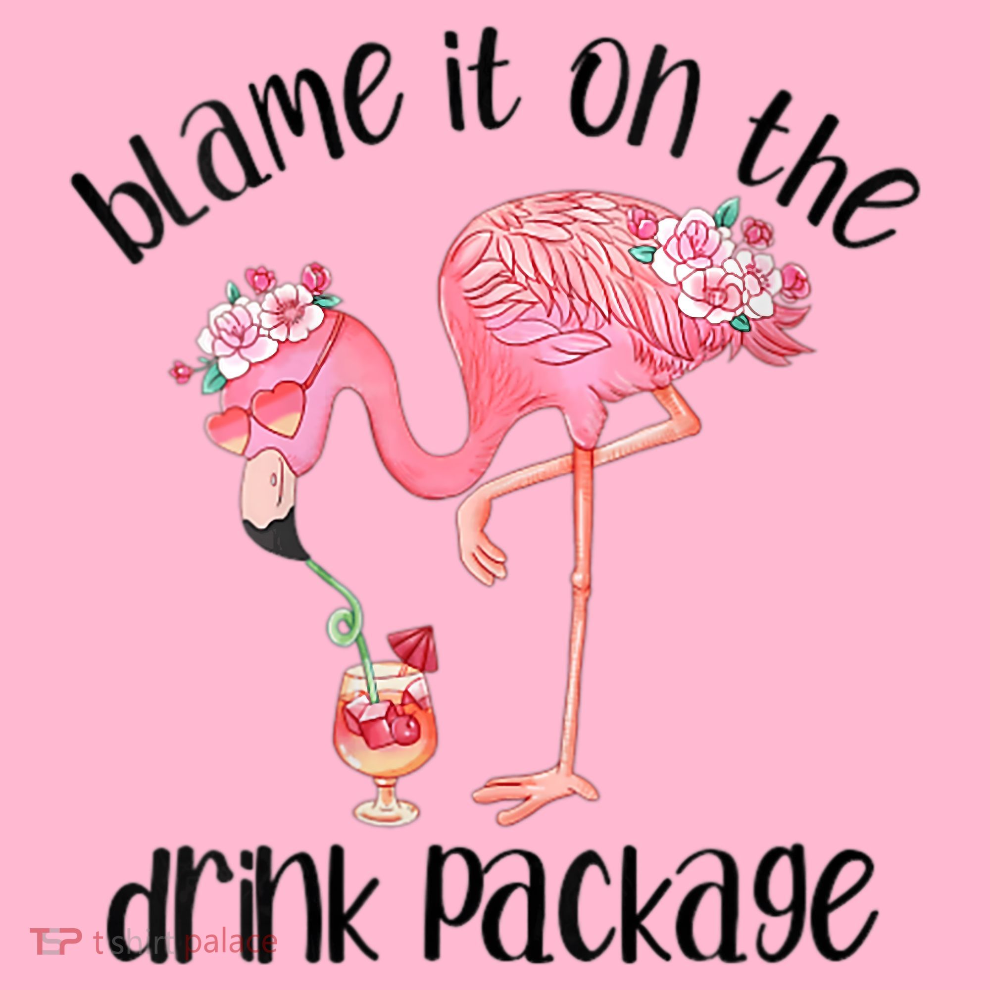 Womens Flamingo Cruise Blame It On The Drink Package Drinking Booze VNeck Coaster