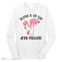Womens Flamingo Cruise Blame It On The Drink Package Drinking Booze VNeck Long Sleeve Shirt thumb 0