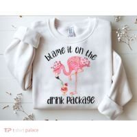 Womens Flamingo Cruise Blame It On The Drink Package Drinking Booze VNeck Sweatshirt thumb 2
