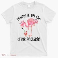 Womens Flamingo Cruise Blame It On The Drink Package Drinking Booze VNeck T-Shirt thumb 0