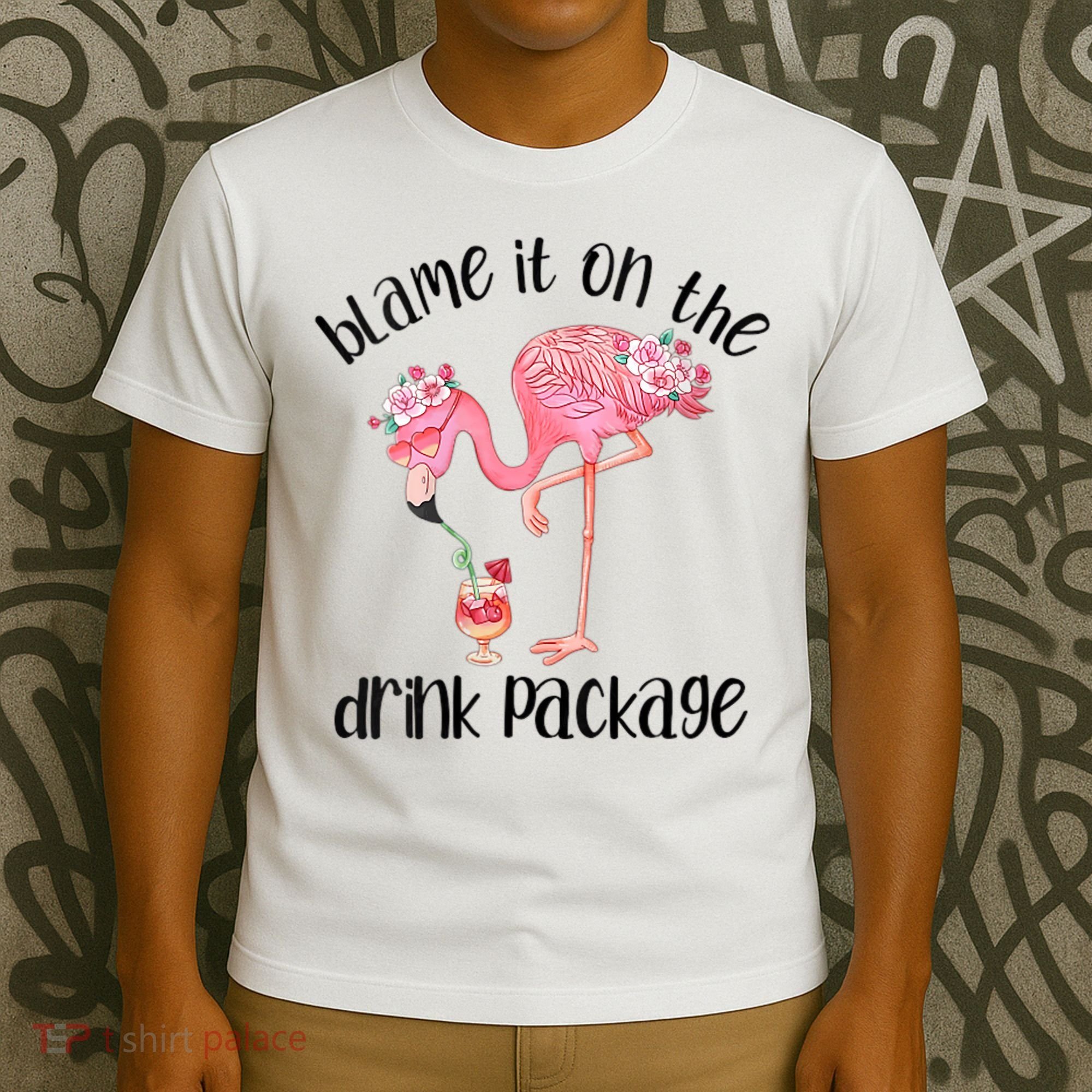 Womens Flamingo Cruise Blame It On The Drink Package Drinking Booze VNeck T-Shirt
