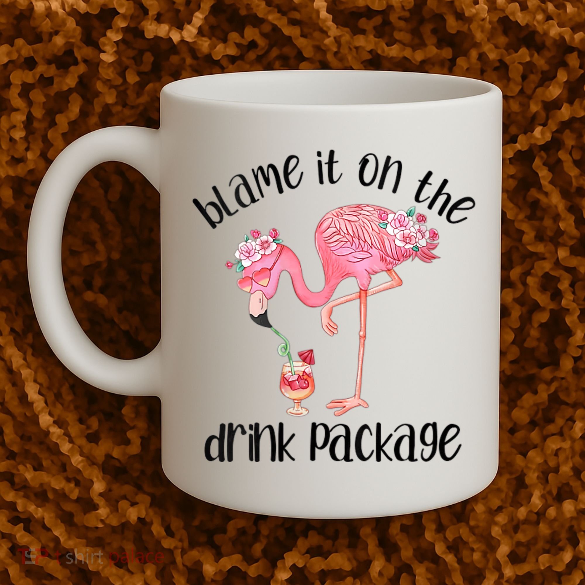 Womens Flamingo Cruise Blame It On The Drink Package Drinking Booze VNeck Coffee Mug