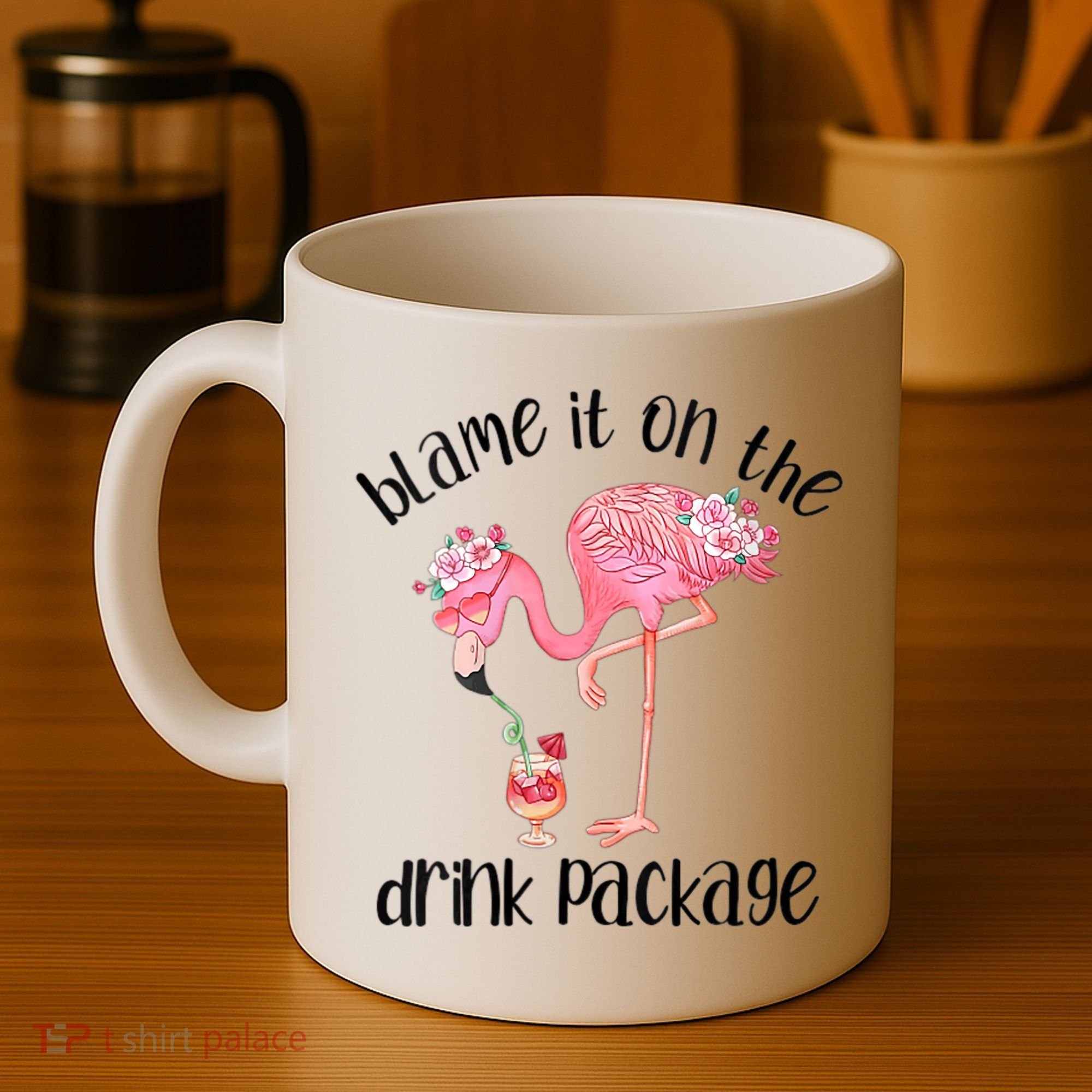 Womens Flamingo Cruise Blame It On The Drink Package Drinking Booze VNeck Coffee Mug