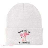 Womens Flamingo Cruise Blame It On The Drink Package Drinking Booze VNeck Beanie thumb 0