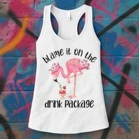 Womens Flamingo Cruise Blame It On The Drink Package Drinking Booze VNeck Women's Tank Top thumb 3