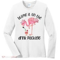 Womens Flamingo Cruise Blame It On The Drink Package Drinking Booze VNeck Women's Long Sleeve Shirt thumb 0