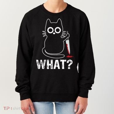 What? Funny Cat With Knife Graphic Design Women's Sweatshirt