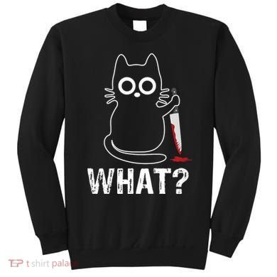 What? Funny Cat With Knife Graphic Design Sweatshirt