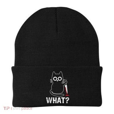 What? Funny Cat With Knife Graphic Design Beanie