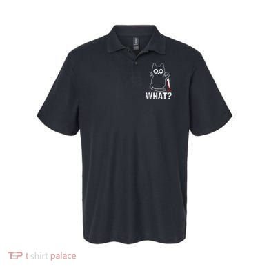 What? Funny Cat With Knife Graphic Design Polo
