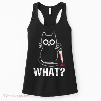 What? Funny Cat With Knife Graphic Design Women's Tank Top