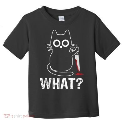 What? Funny Cat With Knife Graphic Design Toddler T-Shirt