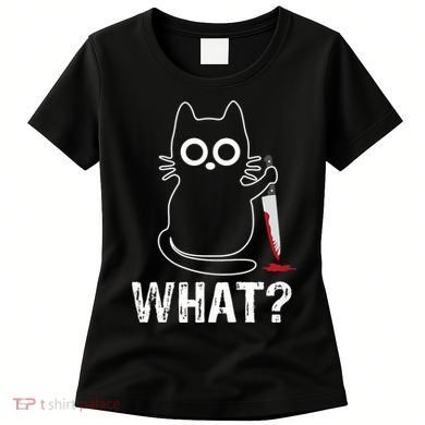 What? Funny Cat With Knife Graphic Design Women's T-Shirt