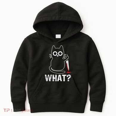What? Funny Cat With Knife Graphic Design Kids Hoodie