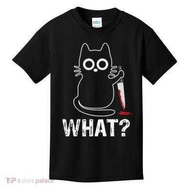 What? Funny Cat With Knife Graphic Design Kids T-Shirt
