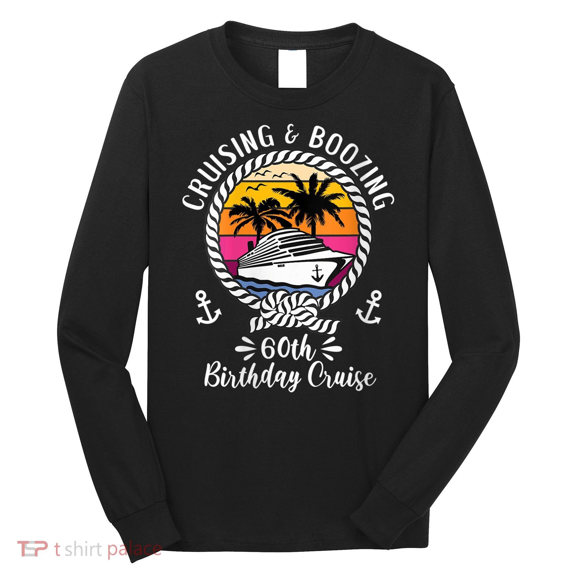 WoM.e.ns Funny Cruise Ship Cruising and Boozing 60th Birthday Cruise V-Neck Long Sleeve Shirt