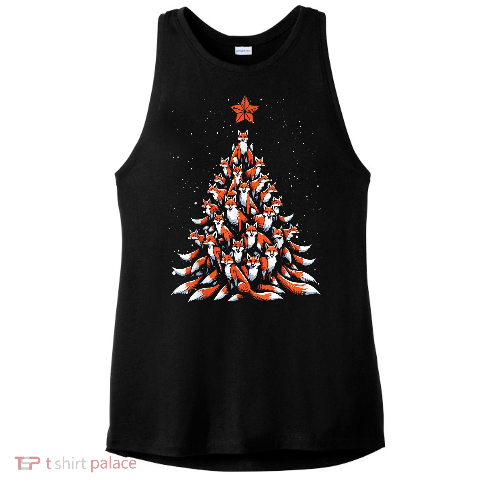 Women Fox Christmas Tree Fox Xmas Tree Gift Ladies PosiCharge Tri-Blend Wicking Tank