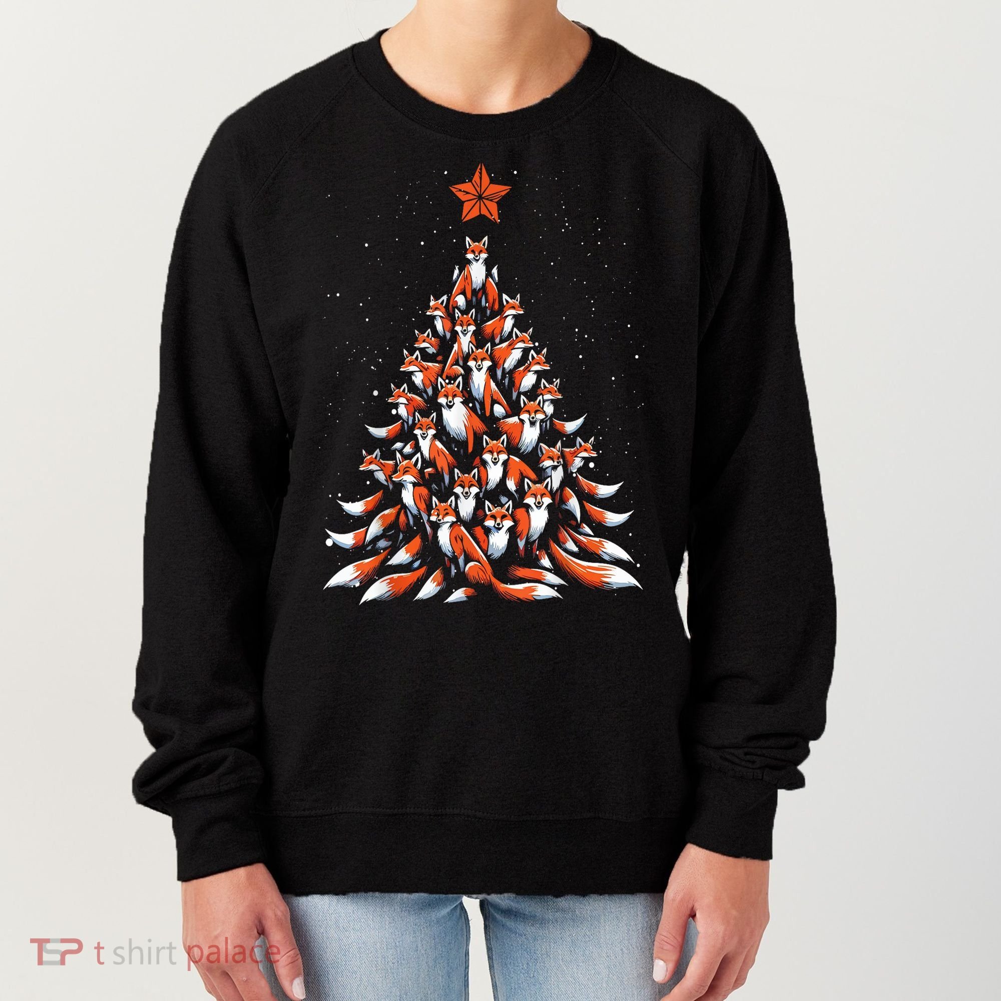 Women Fox Christmas Tree Fox Xmas Tree Gift Women's Sweatshirt