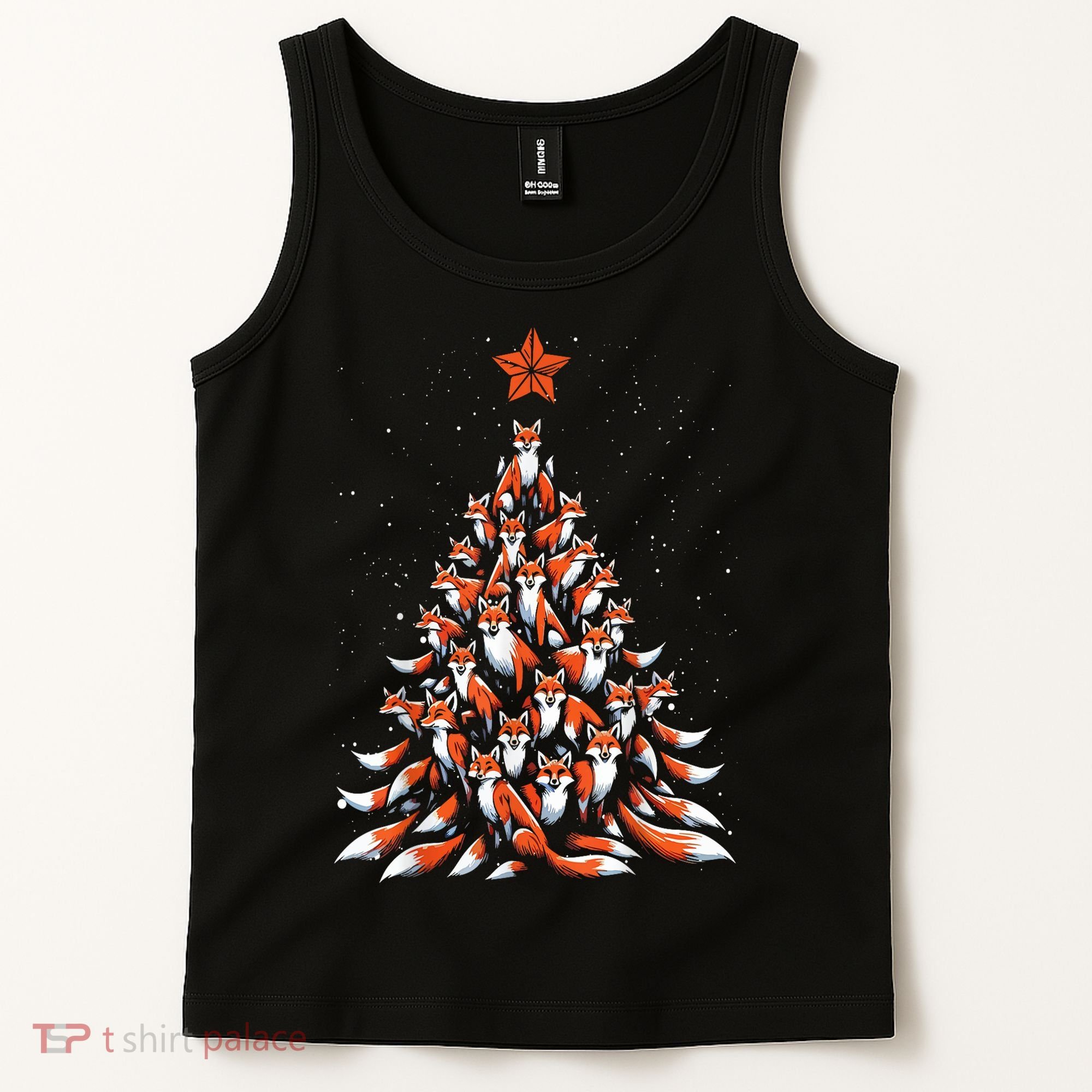 Women Fox Christmas Tree Fox Xmas Tree Gift Tank Top