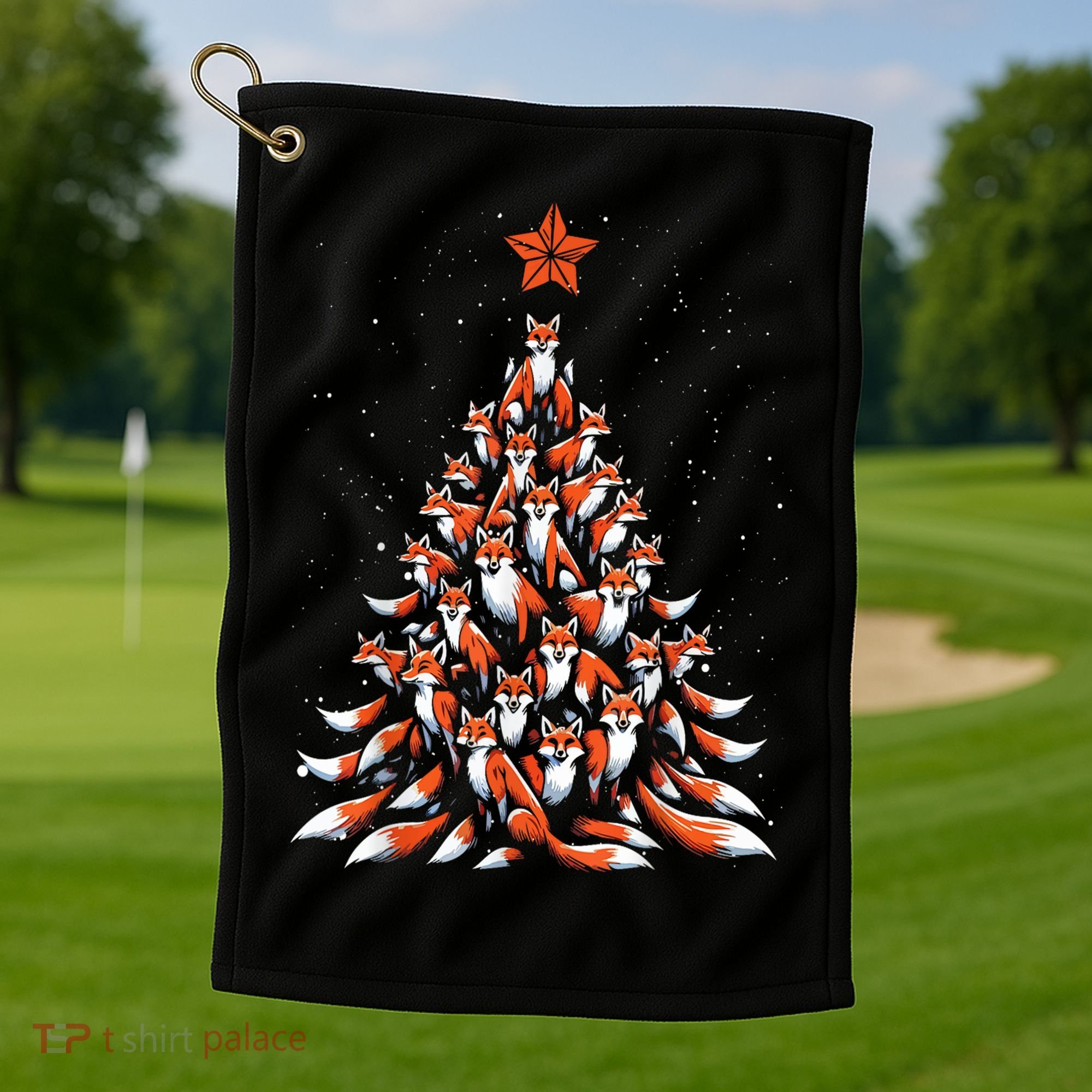 Women Fox Christmas Tree Fox Xmas Tree Gift Golf Towel