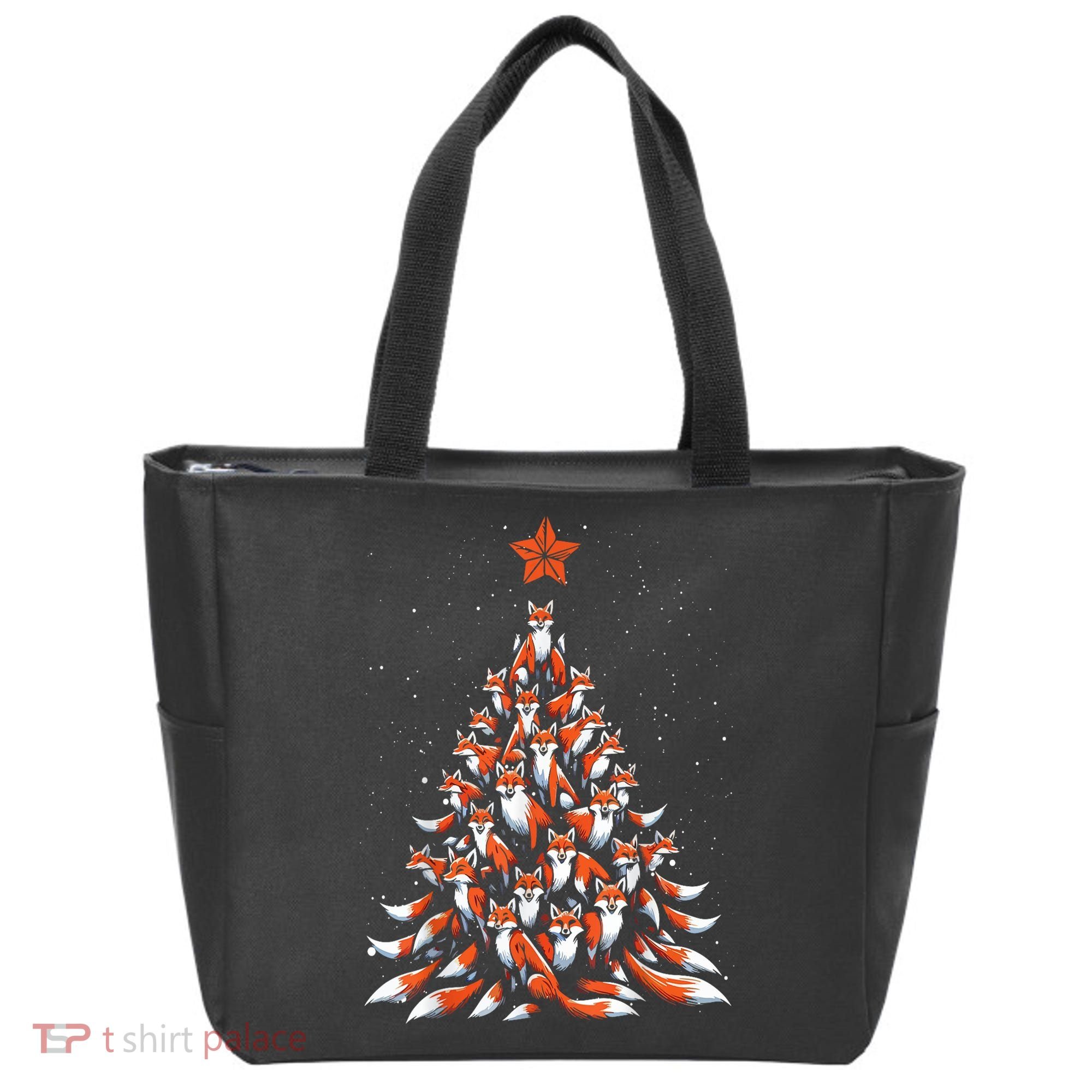 Women Fox Christmas Tree Fox Xmas Tree Gift Tote Bag