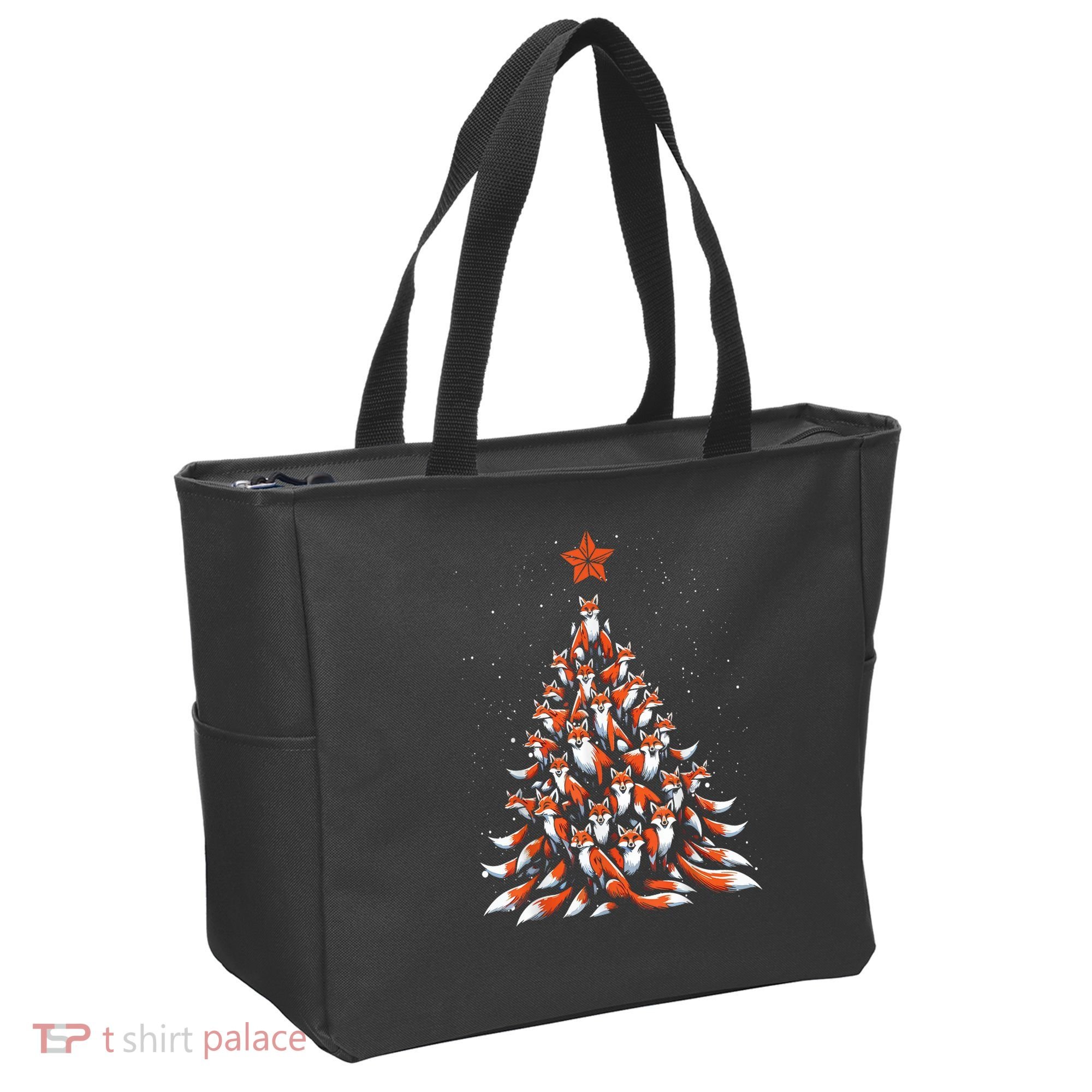 Women Fox Christmas Tree Fox Xmas Tree Gift Tote Bag