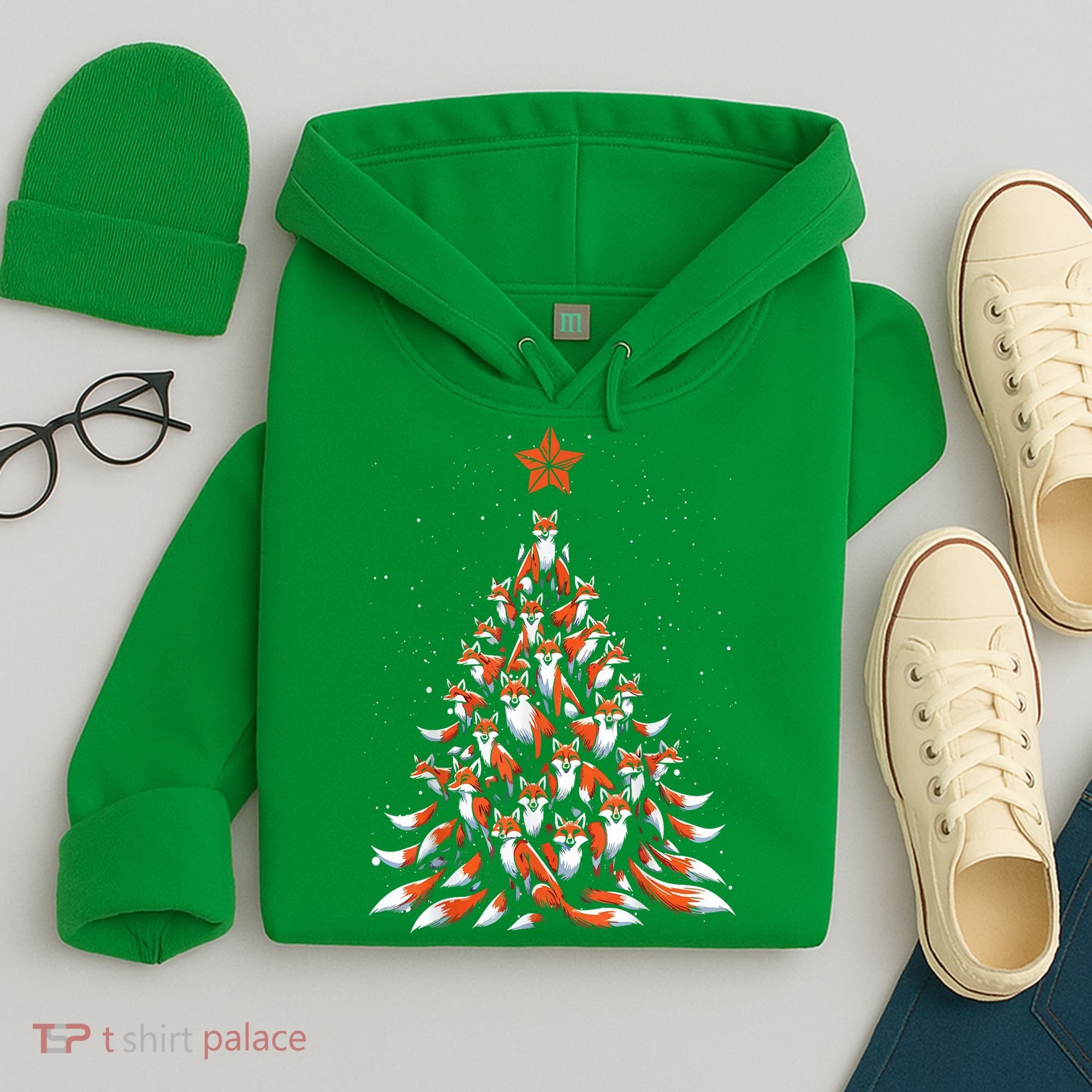 Women Fox Christmas Tree Fox Xmas Tree Gift Hoodie