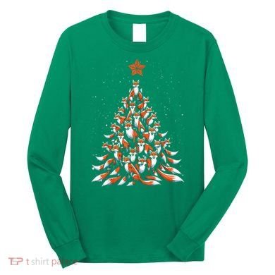 Women Fox Christmas Tree Fox Xmas Tree Gift Long Sleeve Shirt
