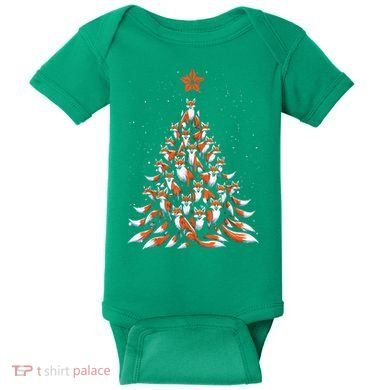 Women Fox Christmas Tree Fox Xmas Tree Gift Baby Bodysuit