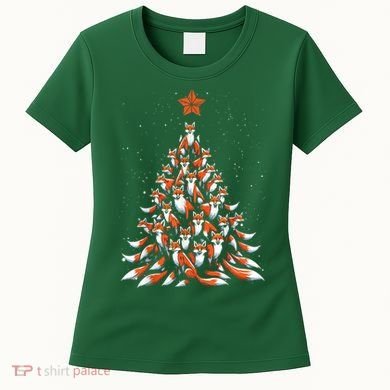 Women Fox Christmas Tree Fox Xmas Tree Gift Women's T-Shirt