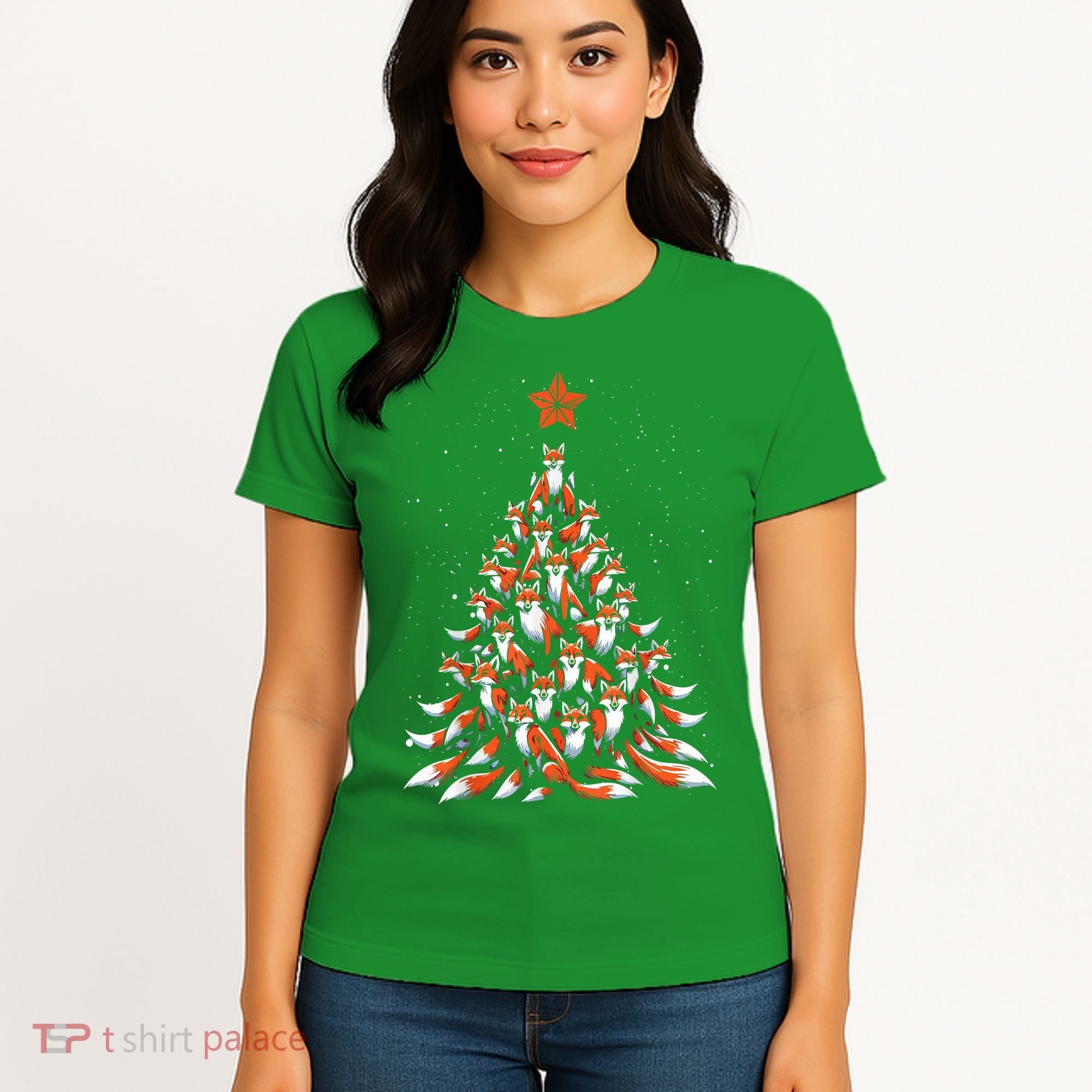 Women Fox Christmas Tree Fox Xmas Tree Gift Women's T-Shirt