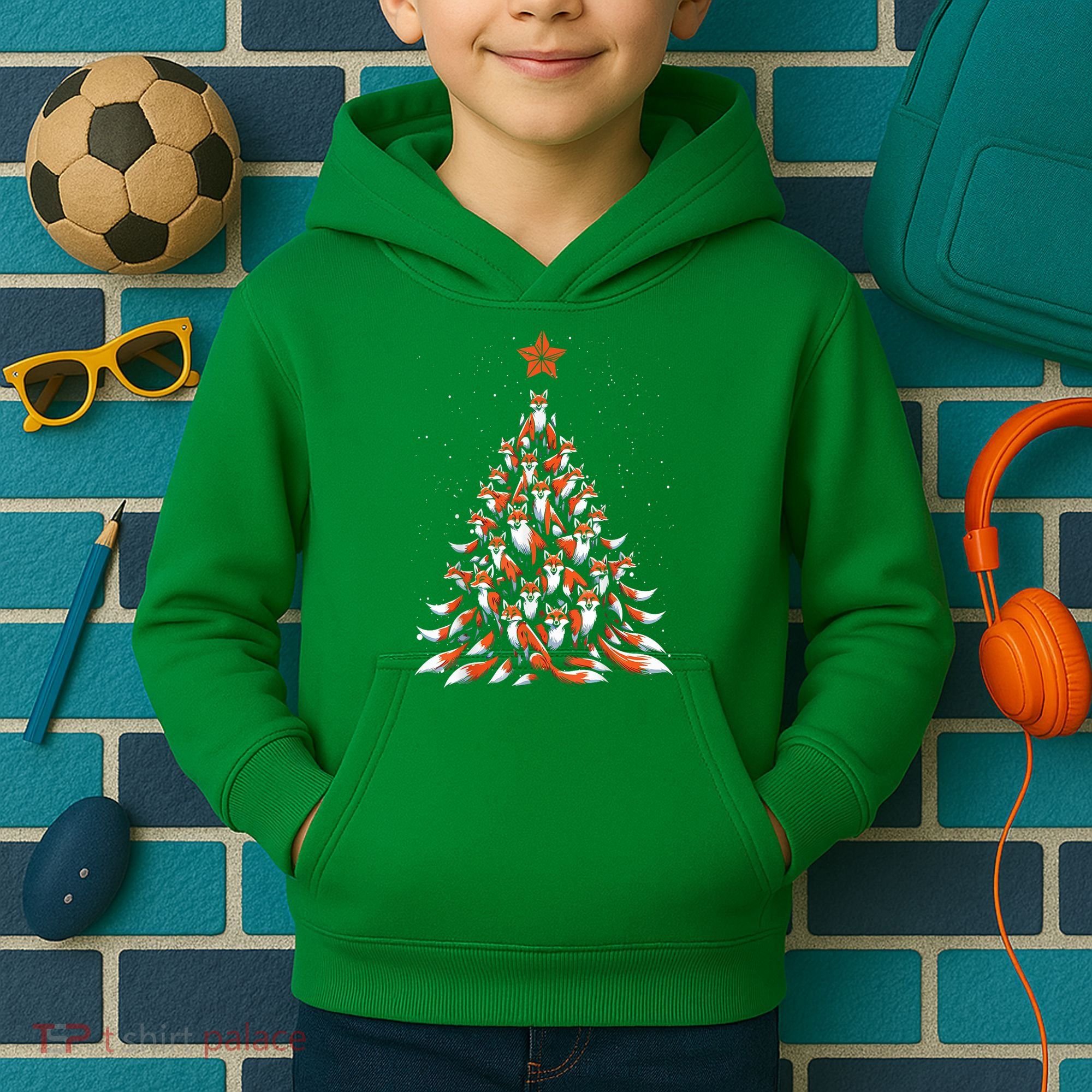 Women Fox Christmas Tree Fox Xmas Tree Gift Kids Hoodie
