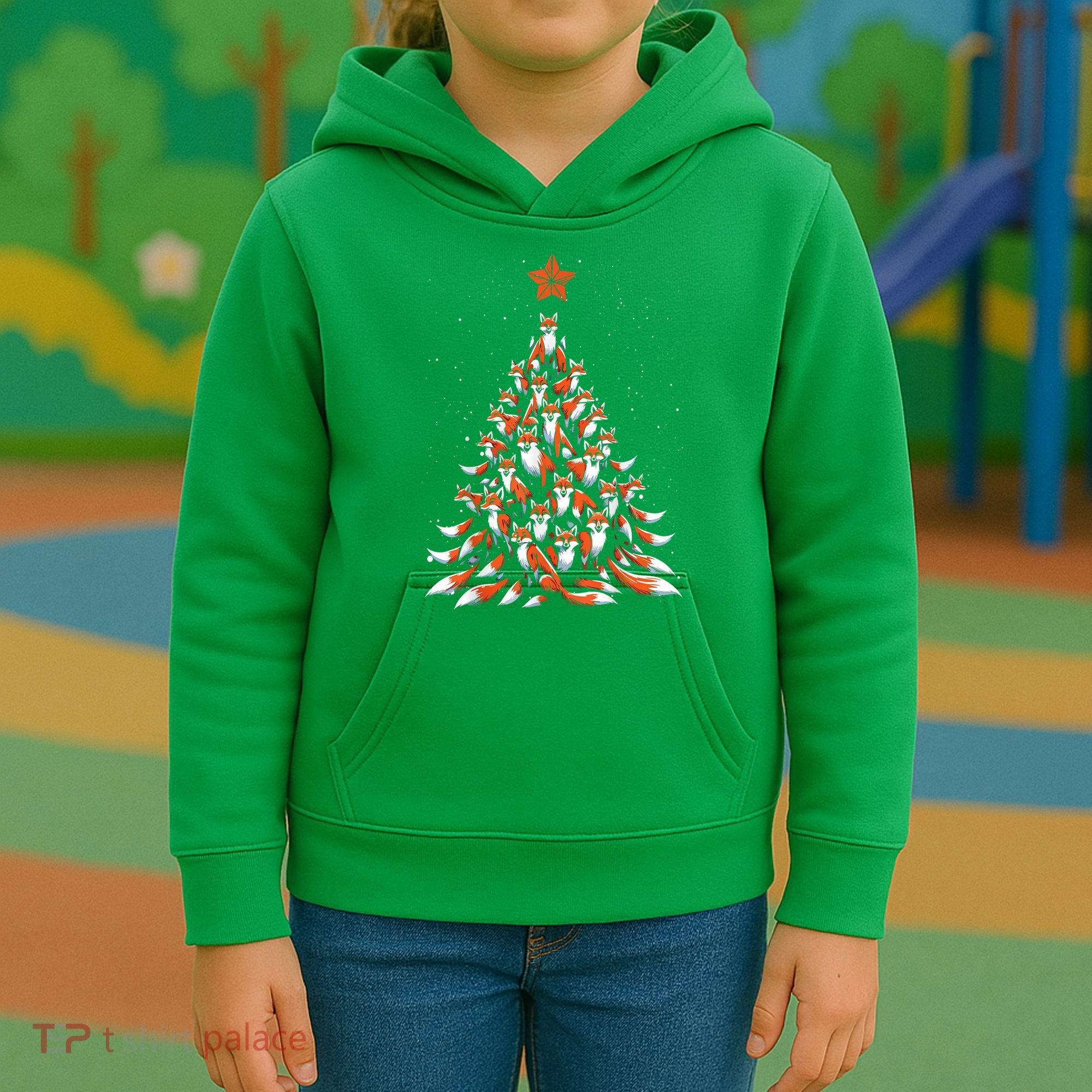 Women Fox Christmas Tree Fox Xmas Tree Gift Kids Hoodie