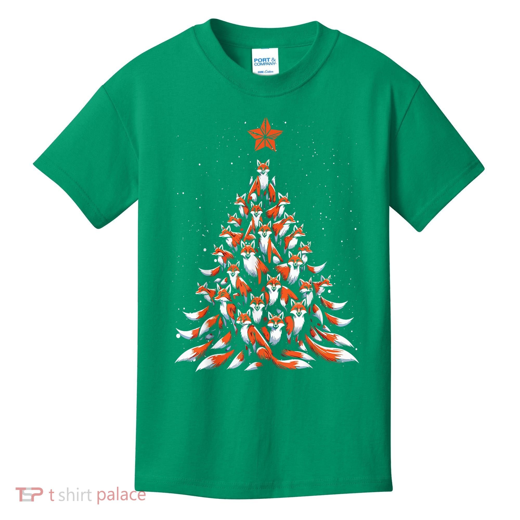 Women Fox Christmas Tree Fox Xmas Tree Gift Kids T-Shirt
