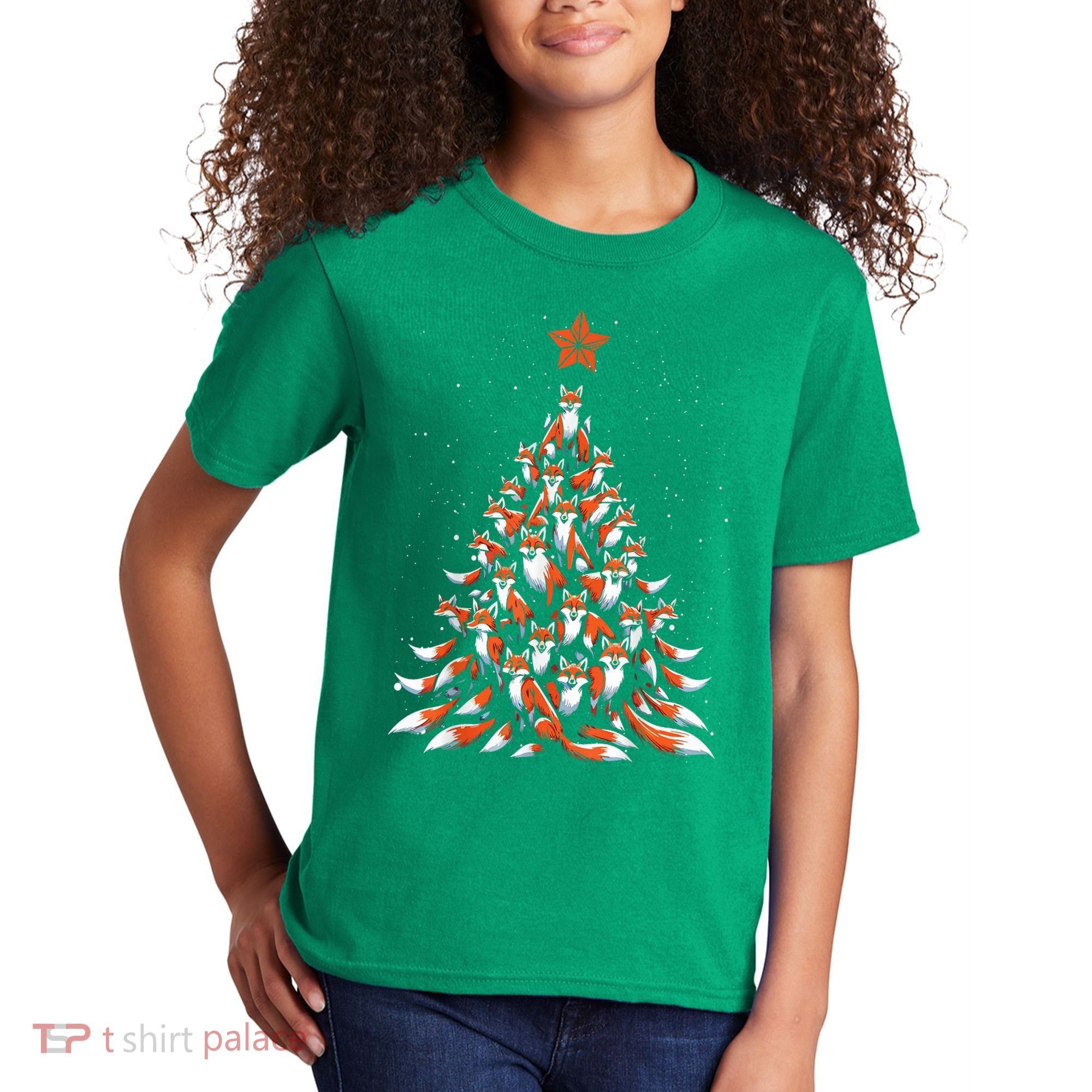 Women Fox Christmas Tree Fox Xmas Tree Gift Kids T-Shirt