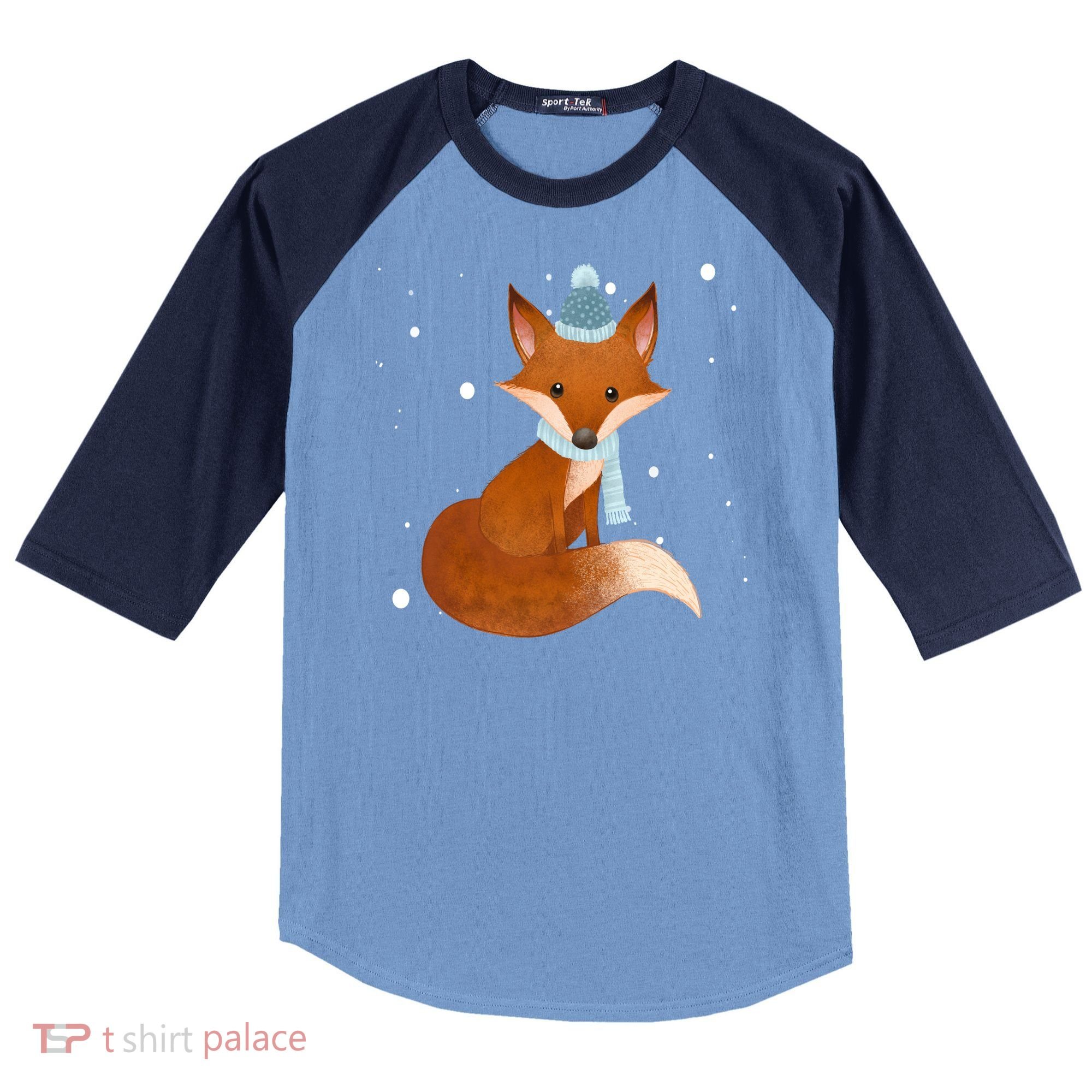 Winter Fox Cute Raglan Baseball Sleeve Shirt